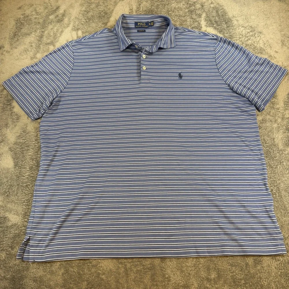 Polo Ralph Lauren Mens XL Classic Fit Blue White Striped Soft‎ Polo Shirt